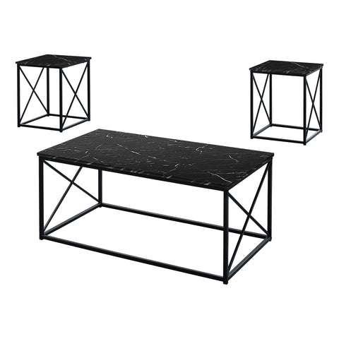 Image of Monarch Specialties Table Set, 3pcs Set Black Marble Look Laminate I 7954P - Vip Game Room