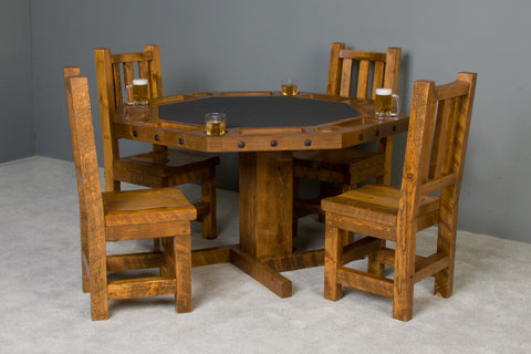 Image of Viking Log Barnwood Poker Table w/ Reversible Top Stocked with Charcoal Felt (pg 53) (non-stock) 30"H x 53"W x 53"L - Vip Game Room