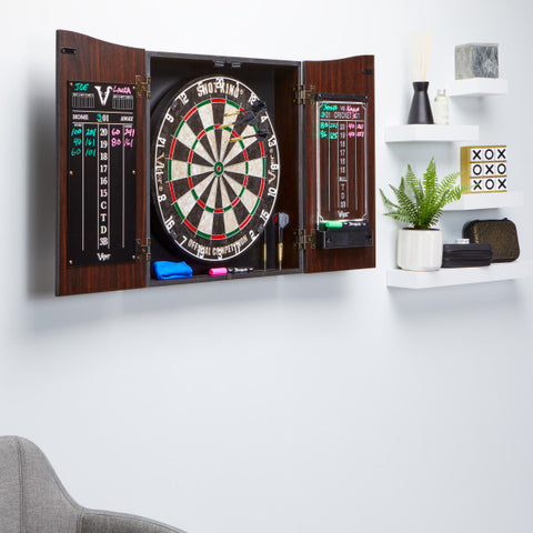Image of Viper Vault Deluxe Dartboard Cabinet with Shot King Sisal Dartboard and Illumiscore Scoreboard - Vip Game Room