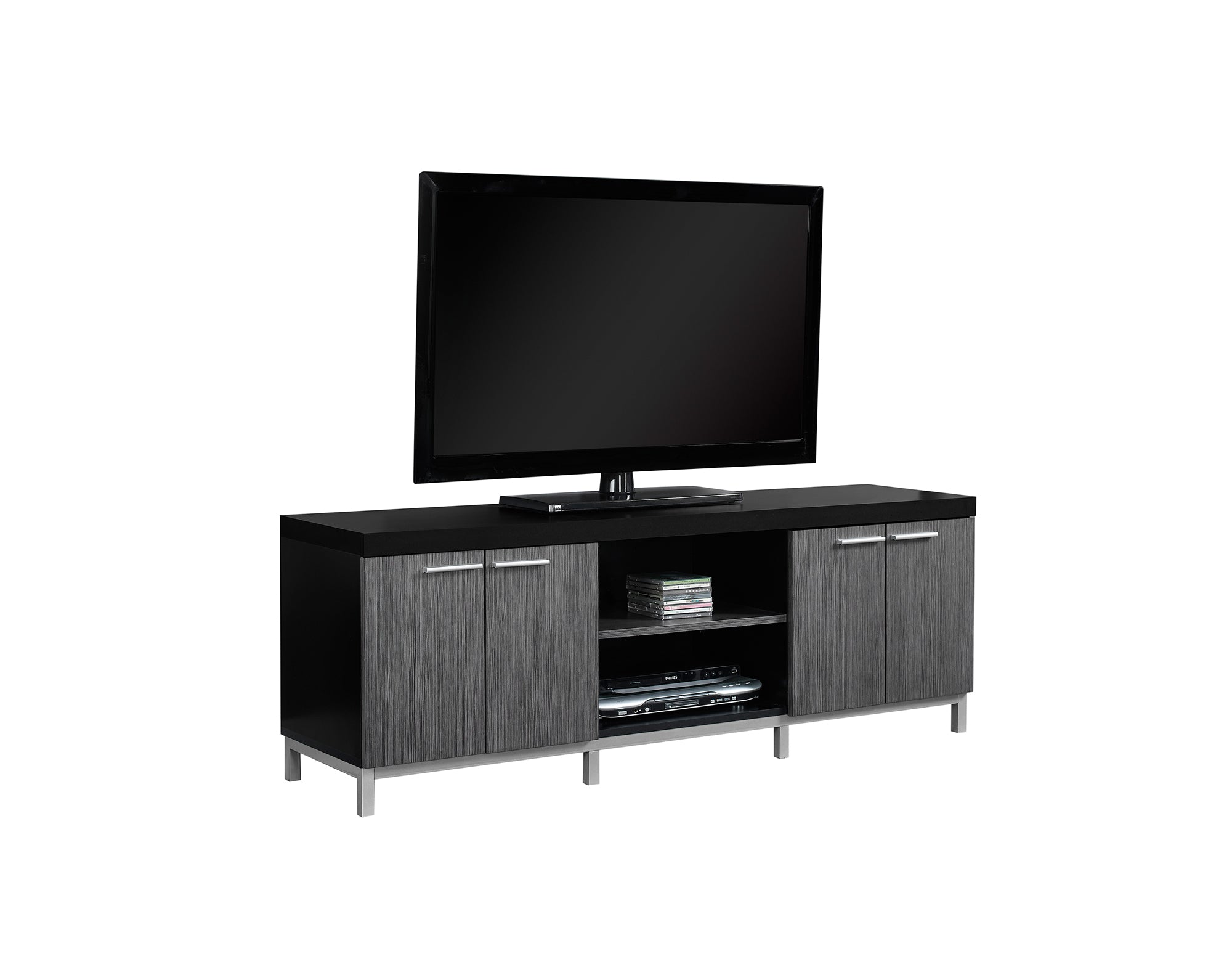 Monarch Specialties Tv Stand, 60 Inch, Black And Grey Laminate I 2590 - Vip Game Room