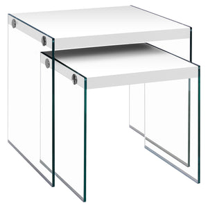 Monarch Specialties Nesting Table, Set Of 2, Clear Tempered Glass  I 3287