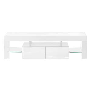 Monarch Specialties Tv Stand, 63 Inch Glossy White Laminate I 3548