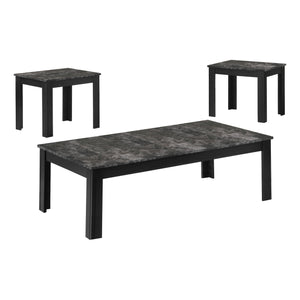 Monarch Specialties Table Set, 3pcs Set Grey Marble Look Laminate I 7843P