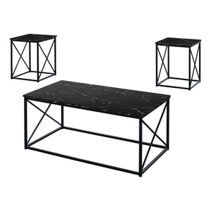 Monarch Specialties Table Set, 3pcs Set Black Marble Look Laminate I 7954P