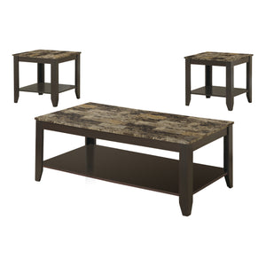 Monarch Specialties Table Set, 3pcs Set Brown Marble Look Laminate I 7984P