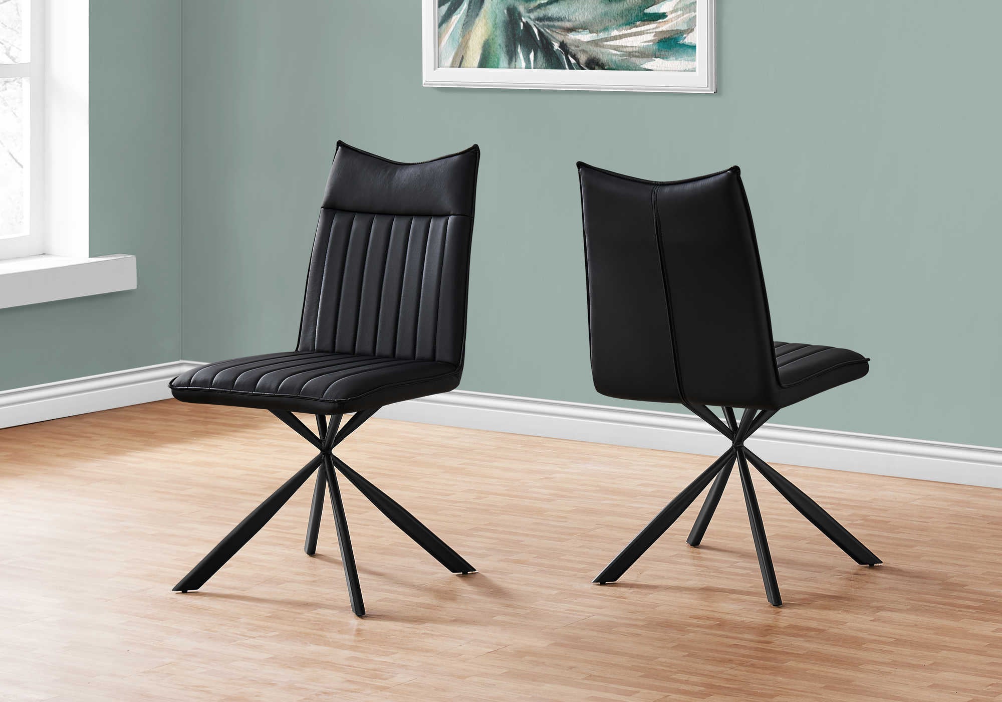 Monarch Specialties Dining Chair, Set Of 2, Leather Look, Black Metal - Vip Game Room