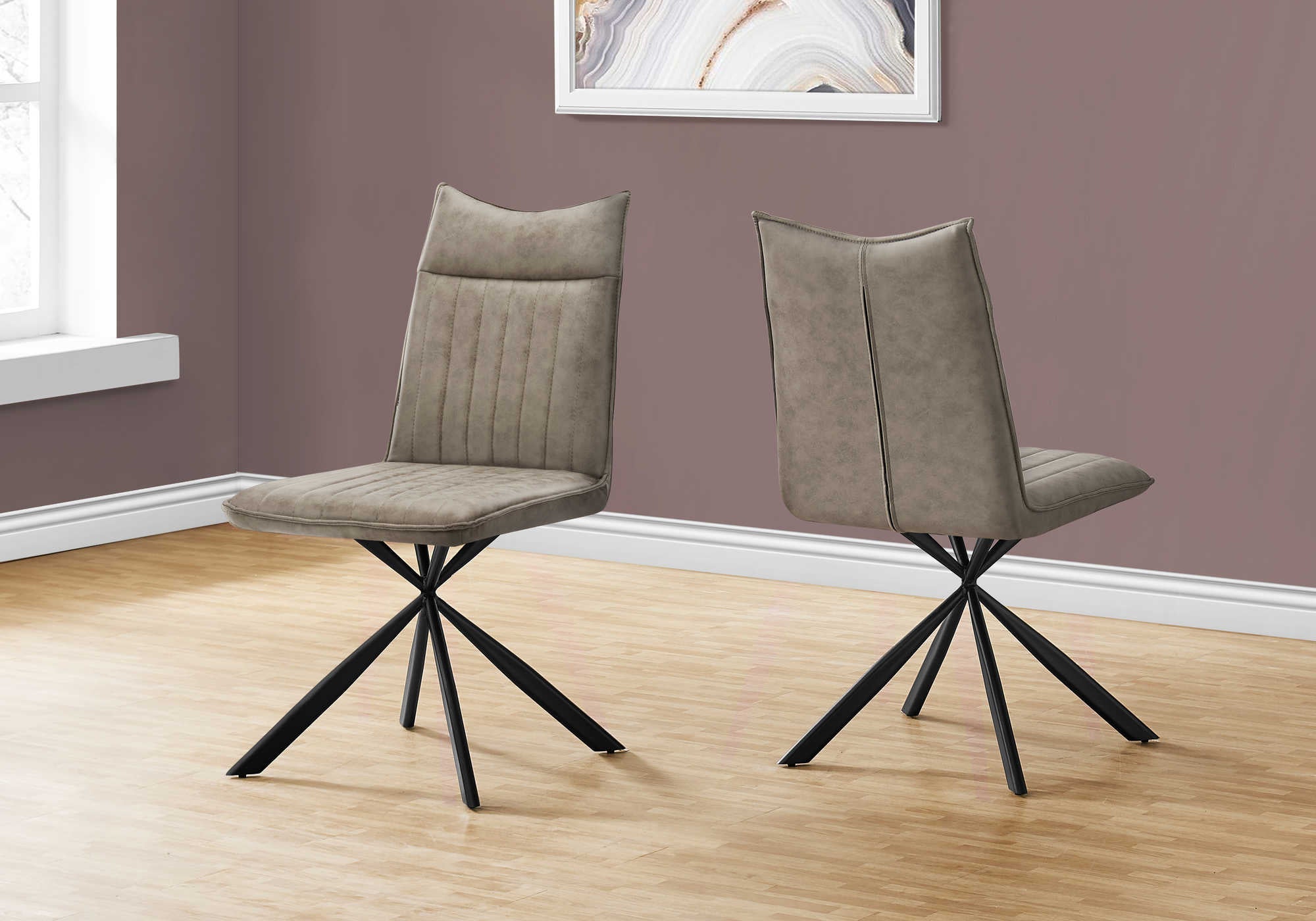 Monarch Specialties Dining Chair, Set Of 2, Leather Look, Black Metal - Vip Game Room
