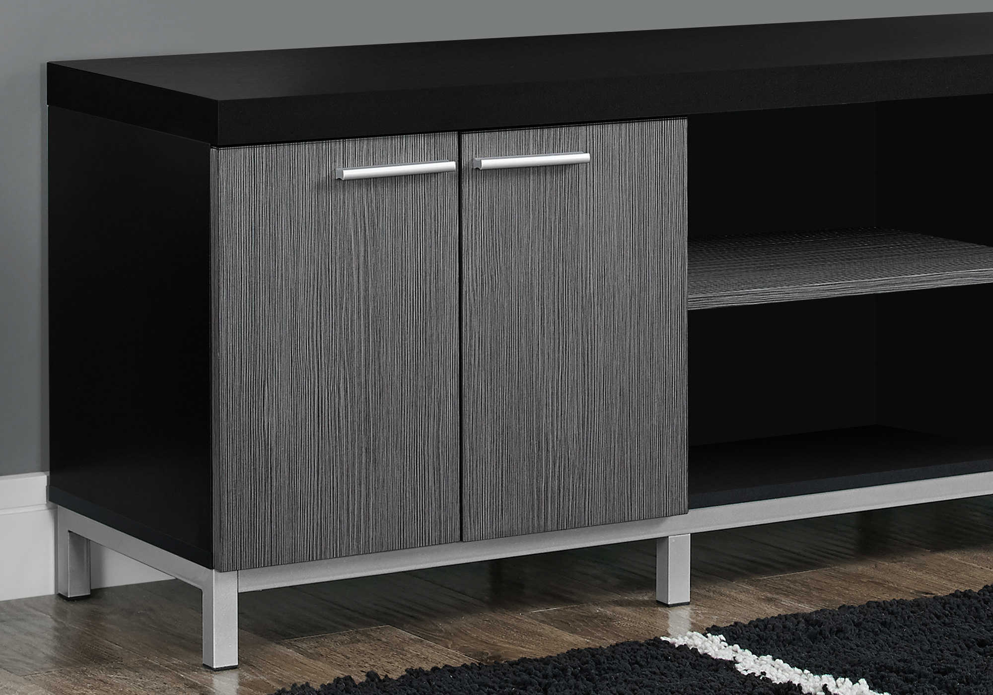Monarch Specialties Tv Stand, 60 Inch, Black And Grey Laminate I 2590 - Vip Game Room