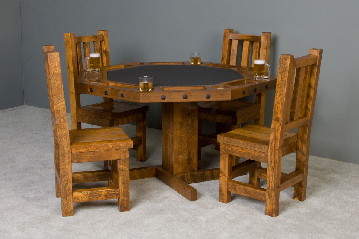 Viking Log Barnwood Poker Table w/ Reversible Top Stocked with Charcoal Felt (pg 53) (non-stock) 30"H x 53"W x 53"L - Vip Game Room