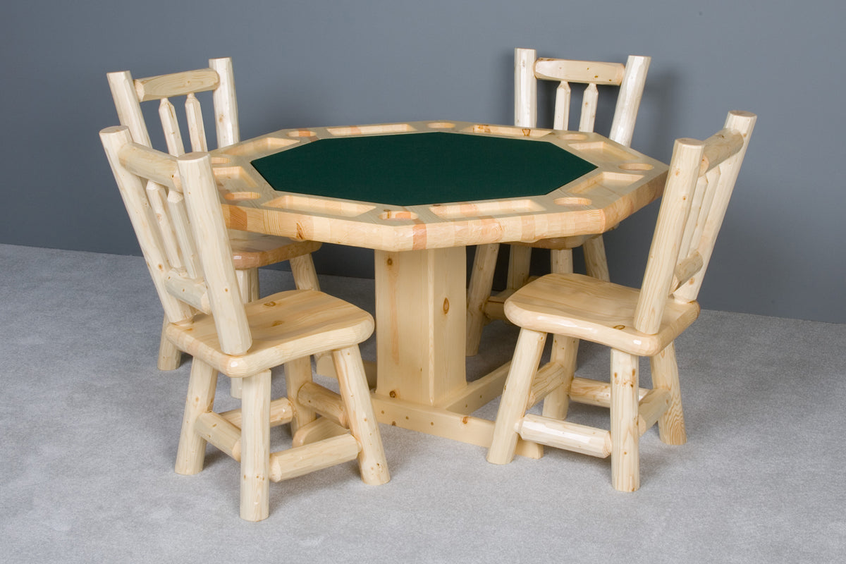 Viking Log Log Poker Table w/ Reversible Top Stocked with Spruce Green Felt (non-stock) 30"H x 53"W x 53"L - Vip Game Room