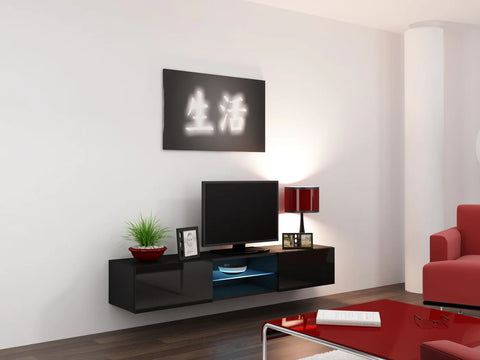 Image of Maxima House Modern floating 71" long TV Stand VIGO Glass with LED