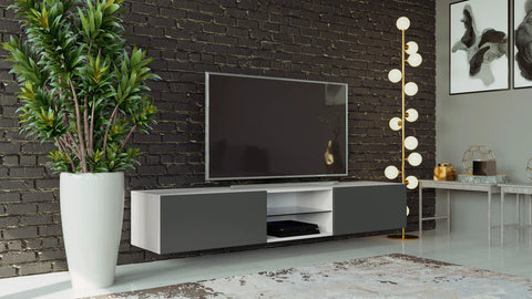 Image of Maxima House Modern floating 71" long TV Stand VIGO Glass with LED