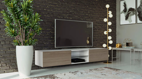 Image of Maxima House Modern floating 71" long TV Stand VIGO Glass with LED