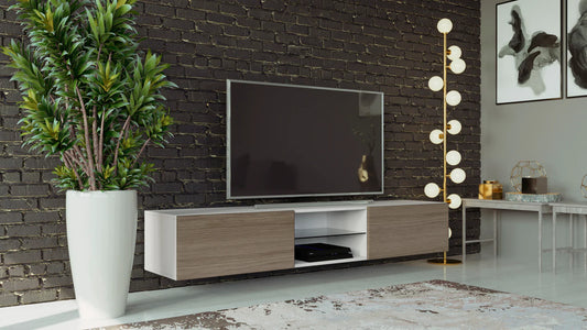 Maxima House Modern floating 71" long TV Stand VIGO Glass with LED