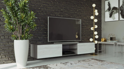 Image of Maxima House Modern floating 71" long TV Stand VIGO Glass with LED