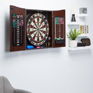 Viper Vault Deluxe Dartboard Cabinet with Shot King Sisal Dartboard and Illumiscore Scoreboard