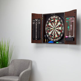 Viper Vault Deluxe Dartboard Cabinet with Shot King Sisal Dartboard and Illumiscore Scoreboard - Vip Game Room